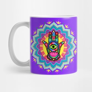 Colourful Lucky Hamsa Hand Mandala Mug